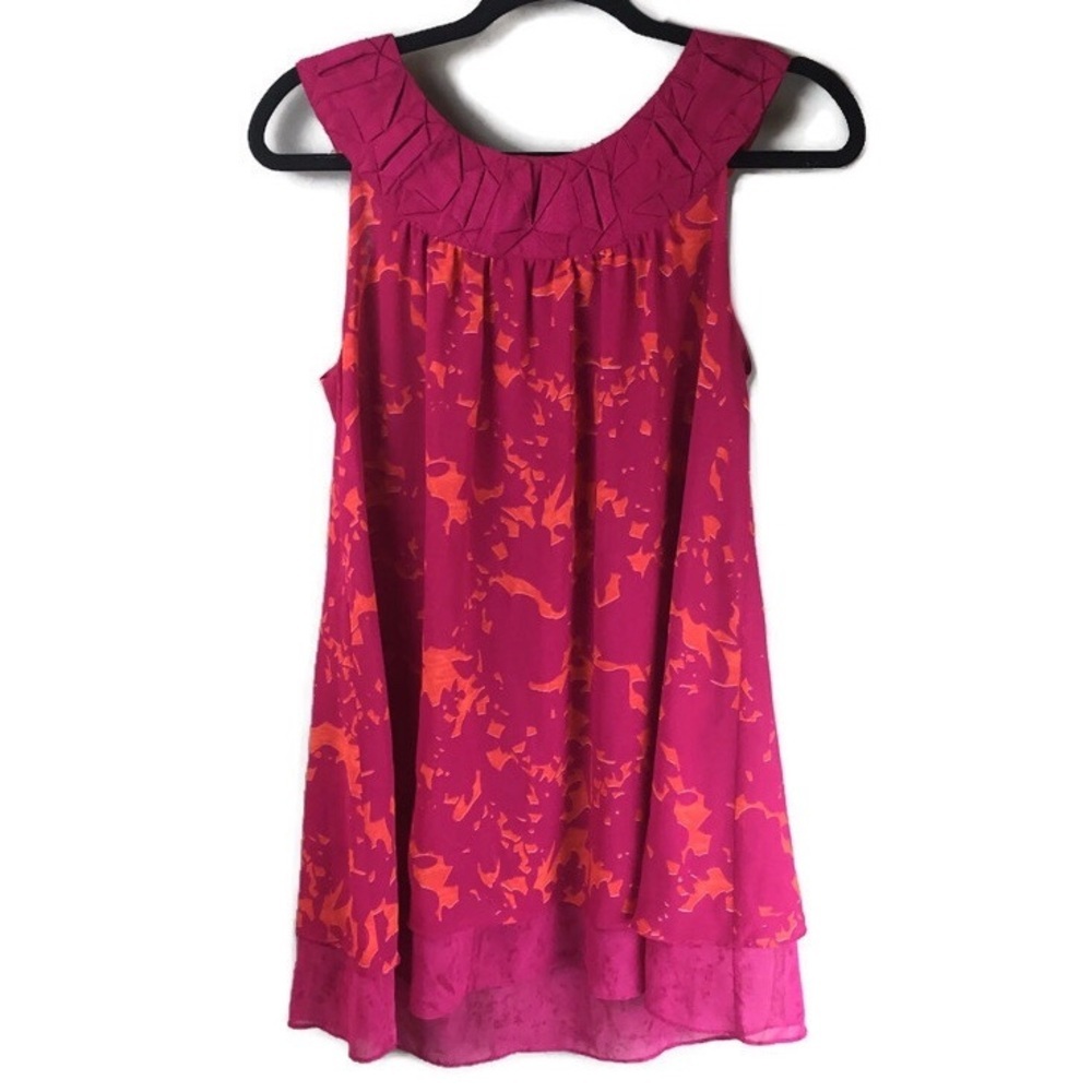 CAbi Origami Layered Pink Orange Tunic Small #999